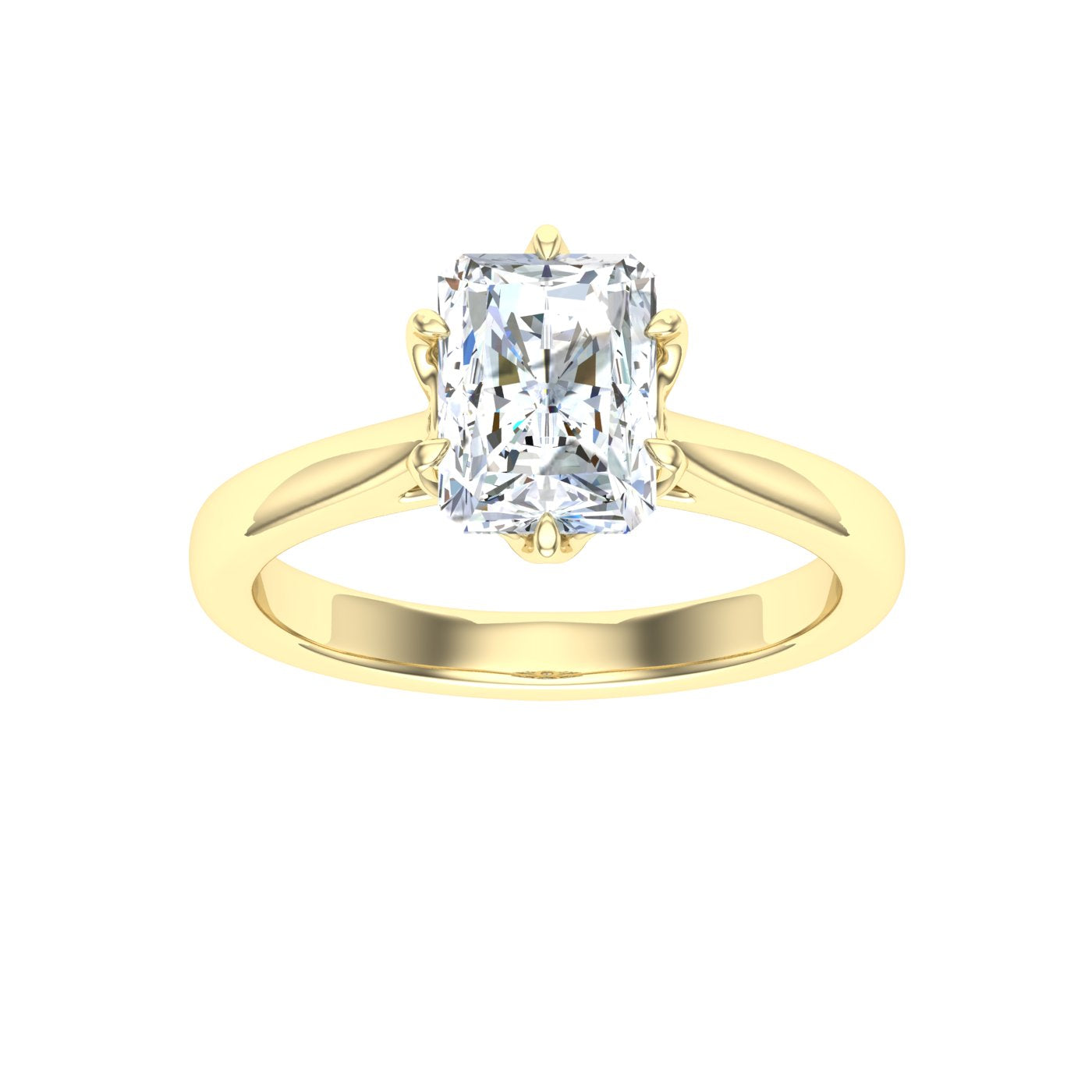 Sirocco Radiant Cut Solitaire Moissanite Engagement Ring Yellow Gold